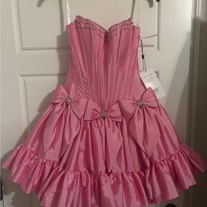 Sherri Hill Pink Mini Dress with Bow Details